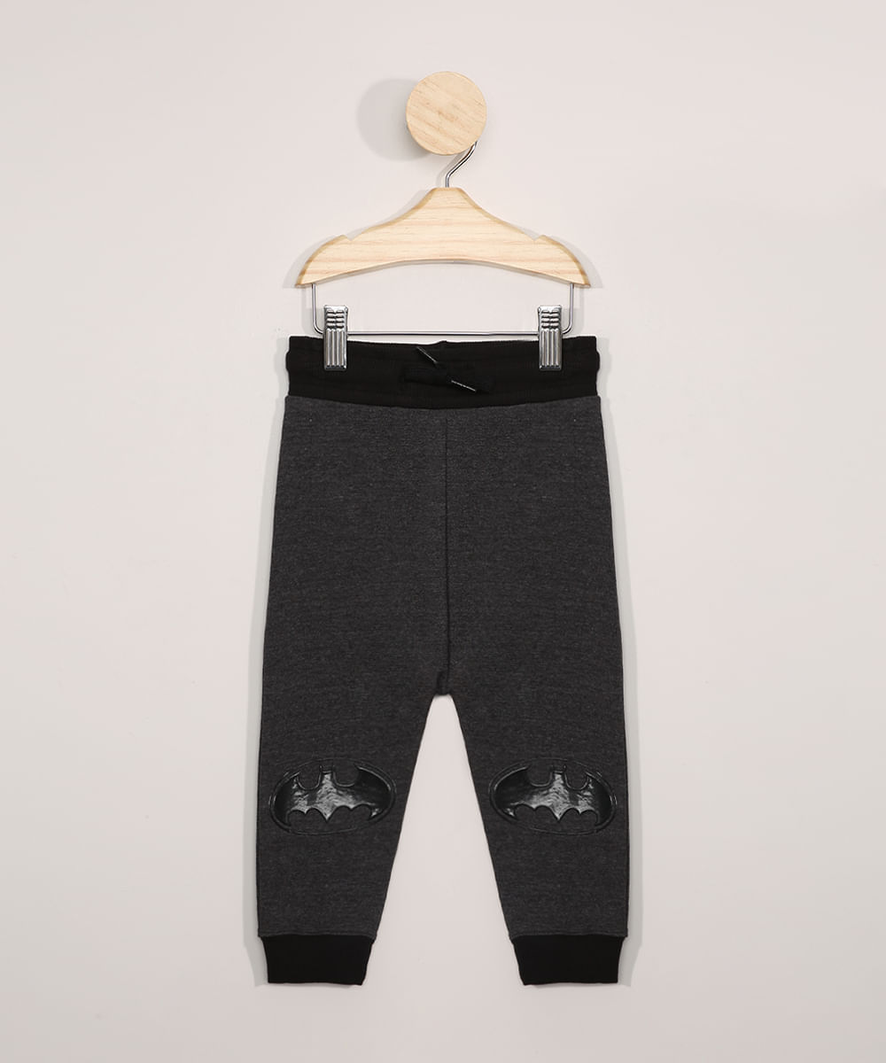 Calça de Moletom Infantil Batman Cinza Mescla Escuro