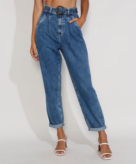 Calca-Jeans-Feminina-Baggy-Cintura-Super-Alta-com-Cinto-Tartaruga-Azul-Medio-9981897-Azul_Medio_1