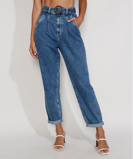 Calca-Jeans-Feminina-Baggy-Cintura-Super-Alta-com-Cinto-Tartaruga-Azul-Medio-9981897-Azul_Medio_1