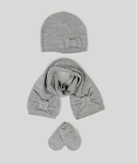 Kit-Infantil-de-Gorro---Luva---Cachecol-em-Trico-com-Lacos-Cinza-Mescla-8864992-Cinza_Mescla_1