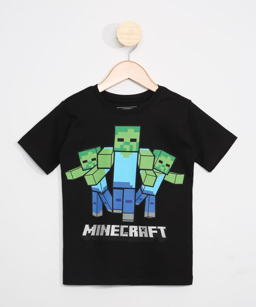 Camiseta Infantil Manga Curta Minecraft Preta