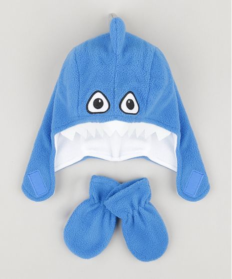 Kit-de-Gorro-Infantil-Tubarao-com-Dentes---Luva-em-Fleece-Azul-Royal-8489945-Azul_Royal_1