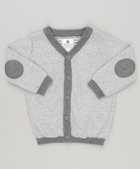 Cardigan-Infantil-Listrado-Decote-V-Manga-Longa-em-Trico-de-Algodao---Sustentavel-Cinza-Mescla-8909665-Cinza_Mescla_1