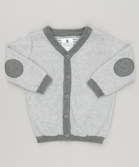 Cardigan-Infantil-Listrado-Decote-V-Manga-Longa-em-Trico-de-Algodao---Sustentavel-Cinza-Mescla-8909665-Cinza_Mescla_1