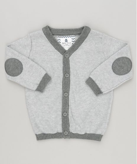 Cardigan-Infantil-Listrado-Decote-V-Manga-Longa-em-Trico-de-Algodao---Sustentavel-Cinza-Mescla-8909665-Cinza_Mescla_1