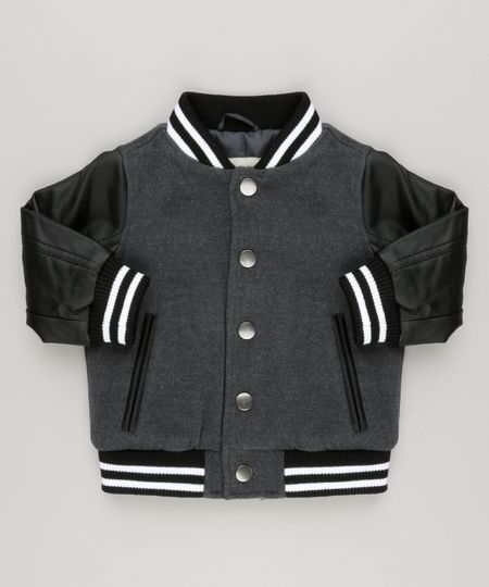 Jaqueta-Infantil-Bomber-em-Feltro-com-Punho-Listrado-Chumbo-8450327-Chumbo_1