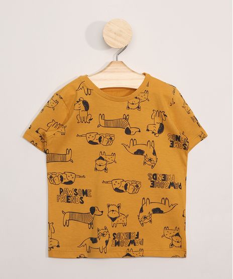 Camiseta-Infantil-Manga-Curta-Estampada-de-Cachorrinhos-Amarela-9975776-Amarelo_1