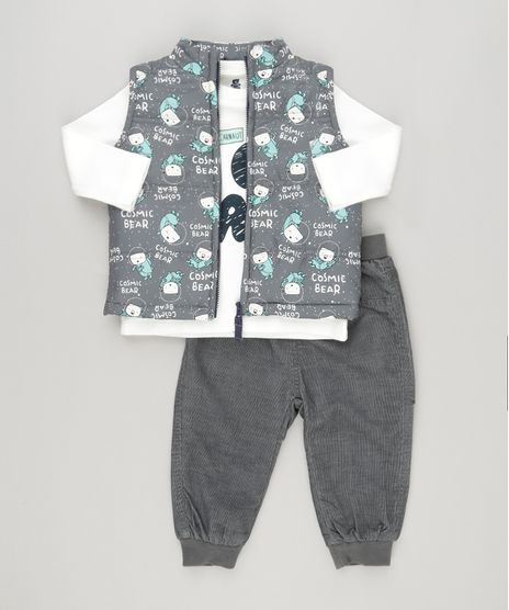 Conjunto-Infantil-de-Colete-Puffer-Estampado-de-Ursos-Cinza---Camiseta-Manga-Longa-Off-White---Calca-com-Forro-em-Algodao---Sustentavel-Chumbo-8914700-Chumbo_1