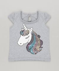 Blusa-Infantil-Feminina-Unicornio-Bordada-de-Paetes-Manga-Curta-Decote-Redondo-Cinza-Mescla-9143915-Cinza_Mescla_1