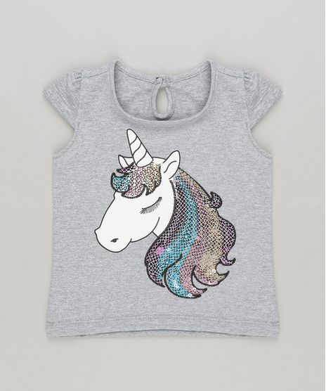 Blusa-Infantil-Feminina-Unicornio-Bordada-de-Paetes-Manga-Curta-Decote-Redondo-Cinza-Mescla-9143915-Cinza_Mescla_1