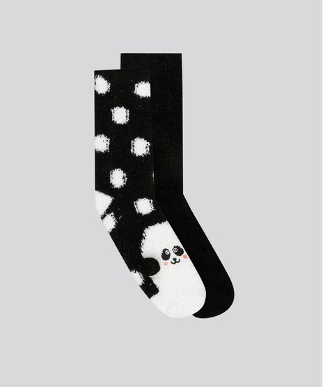 Kit-de-2-Meias-Femininas-de-Inverno-Felpuda-Estampadas-Panda-Preto-8966661-Preto_1
