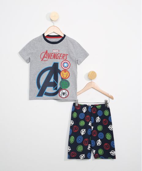 Pijama-Infantil-Manga-Curta-Os-Vingadores-Cinza-Mescla-9966393-Cinza_Mescla_1