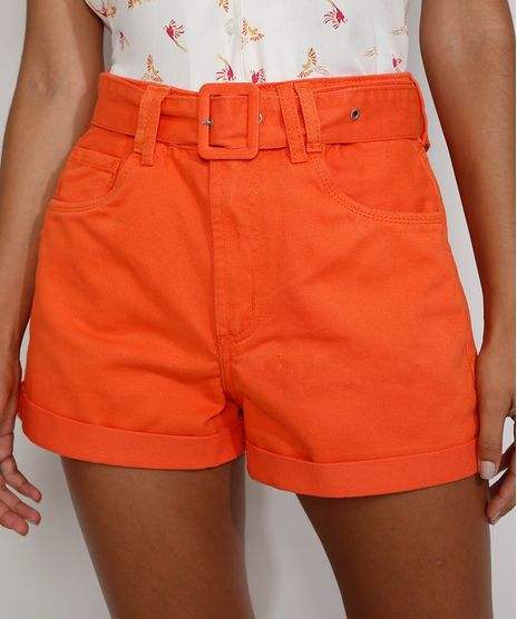 Short-de-Sarja-Feminino-Mom-Cintura-Super-Alta-com-Cinto-e-Barra-Dobrada-Laranja-9981853-Laranja_1