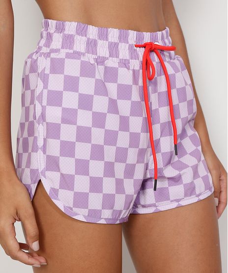 Short-Feminino-Esportivo-Ace-Running-Estampado-Quadriculado-com-Cordao-Lilas-9976856-Lilas_1