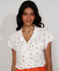 Camisa-Feminina-Manga-Curta-Estampada-de-Araras-com-Bolso-Off-White-9976769-Off_White_1