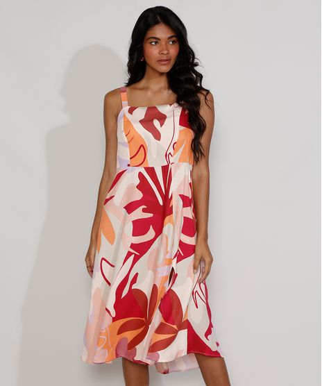 Vestido-Feminino-Midi-Estampado-de-Folhagem-com-Fenda-e-Lastex-Alca-Media-Multicor-9975386-Multicor_1