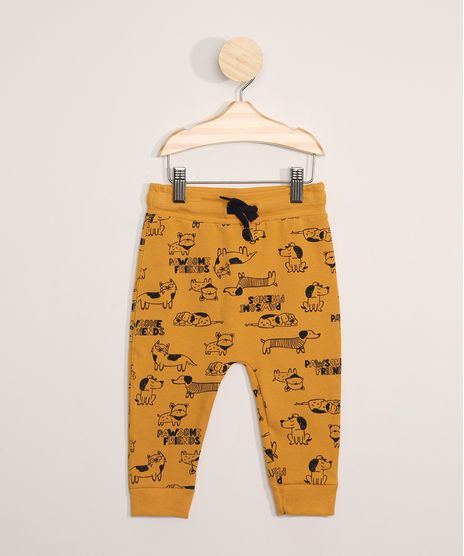 Calca-de-Moletom-Infantil-Estampada-Cachorrinhos-Amarela-9978311-Amarelo_1