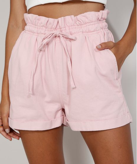 Short-de-Sarja-Feminino-Clochard-Cintura-Super-Alta-com-Cordao-Rosa-Claro-9981704-Rosa_Claro_1