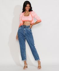 Top-Cropped-de-Trico-Feminino-Estampado-Xadrez-Vichy-Alca-Larga-Decote-Redondo-Coral-9972540-Coral_3