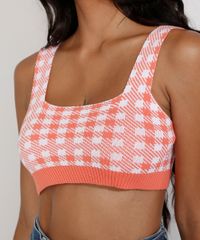 Top-Cropped-de-Trico-Feminino-Estampado-Xadrez-Vichy-Alca-Larga-Decote-Redondo-Coral-9972540-Coral_5