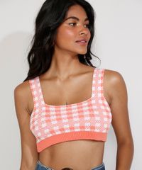 Top-Cropped-de-Trico-Feminino-Estampado-Xadrez-Vichy-Alca-Larga-Decote-Redondo-Coral-9972540-Coral_6
