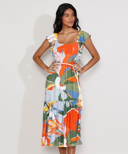 Vestido-Feminino-Midi-Estampado-de-Folhagem-com-Babado-e-Cinto-Corda-Sem-Manga-Multicor-9976258-Multicor_1