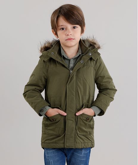 Jaqueta-Infantil-Parka-Capuz-com-Pelos--Verde-Militar-8863148-Verde_Militar_1