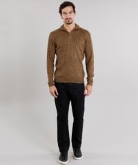 Sueter-Masculino-Gola-Alta-com-Ziper-em-Trico-Mescla-Caramelo-8850234-Caramelo_3