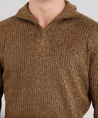 Sueter-Masculino-Gola-Alta-com-Ziper-em-Trico-Mescla-Caramelo-8850234-Caramelo_4