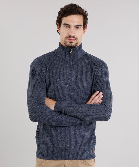Sueter-Masculino-Gola-Alta-com-Ziper-em-Trico-Mescla-Azul-Marinho-8850234-Azul_Marinho_1