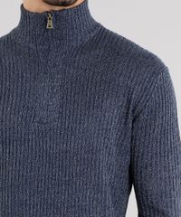 Sueter-Masculino-Gola-Alta-com-Ziper-em-Trico-Mescla-Azul-Marinho-8850234-Azul_Marinho_4