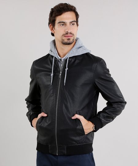 Jaqueta-Masculina-Bomber-2-em-1-com-Capuz-Removivel-em-Moletom-Preta-8851701-Preto_1