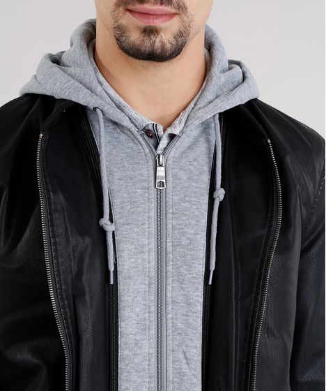 jaqueta masculina preta com capuz