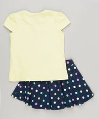 Conjunto-Infantil-de-Blusa-Peppa-Pig-Manga-Curta-Amarela---Short-Saia-Estampado-de-Poa-com-Laco-em-Algodao---Sustentavel-Azul-Marinho-9079359-Azul_Marinho_2