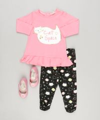 Conjunto-Infantil-de-Blusa-com-Babado-Manga-Longa-Rosa---Calca-Legging-Estampada-de-Gatinha-em-Algodao---Sustentavel-Preta-8878529-Preto_3