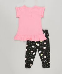 Conjunto-Infantil-de-Blusa-com-Babado-Manga-Curta-Rosa---Calca-Legging-Estampada-de-Gatinha-em-Algodao---Sustentavel-Preta-8880227-Preto_2