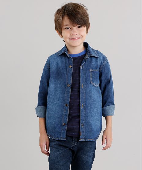 Camisa-Jeans-Infantil-com-Bolso-Manga-Longa--Azul-Escuro-9046825-Azul_Escuro_1