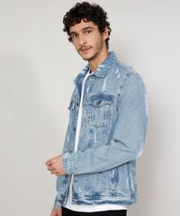 Jaqueta-Jeans-Masculina-Trucker-Destroyed-Marmorizada-com-Bolsos-Azul-Claro-9982039-Azul_Claro_1 Jaqueta-Jeans-Masculina-Trucker-Destroyed-Marmorizada-com-Bolsos-Azul-Claro-9982039-Azul_Claro_1