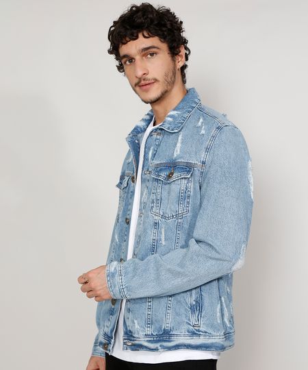 Jaqueta-Jeans-Masculina-Trucker-Destroyed-Marmorizada-com-Bolsos-Azul-Claro-9982039-Azul_Claro_1 Jaqueta-Jeans-Masculina-Trucker-Destroyed-Marmorizada-com-Bolsos-Azul-Claro-9982039-Azul_Claro_1