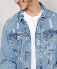 Jaqueta-Jeans-Masculina-Trucker-Destroyed-Marmorizada-com-Bolsos-Azul-Claro-9982039-Azul_Claro_4 Jaqueta-Jeans-Masculina-Trucker-Destroyed-Marmorizada-com-Bolsos-Azul-Claro-9982039-Azul_Claro_4