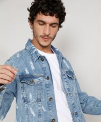 Jaqueta-Jeans-Masculina-Trucker-Destroyed-Marmorizada-com-Bolsos-Azul-Claro-9982039-Azul_Claro_5 Jaqueta-Jeans-Masculina-Trucker-Destroyed-Marmorizada-com-Bolsos-Azul-Claro-9982039-Azul_Claro_5