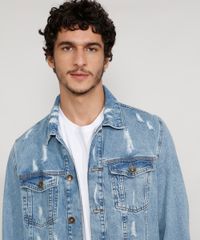 Jaqueta-Jeans-Masculina-Trucker-Destroyed-Marmorizada-com-Bolsos-Azul-Claro-9982039-Azul_Claro_6 Jaqueta-Jeans-Masculina-Trucker-Destroyed-Marmorizada-com-Bolsos-Azul-Claro-9982039-Azul_Claro_6
