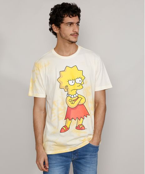 Camiseta-Masculina-Estampada-Manga-Curta-Gola-Careca-Tie-Dye-Lisa-Simpson-Amarela-9973600-Amarelo_1
