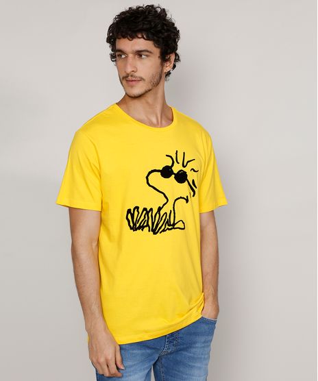 Camiseta-Masculina-Manga-Curta-Gola-Careca-Woodstock-Snoopy-Flocada-Amarela-9976196-Amarelo_1