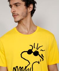 Camiseta-Masculina-Manga-Curta-Gola-Careca-Woodstock-Snoopy-Flocada-Amarela-9976196-Amarelo_5
