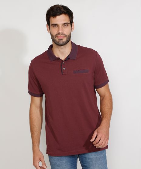 Polo-de-Piquet-Masculina-Tradicional-com-Bolso-Quadriculado-Manga-Curta-Vinho-9948843-Vinho_1