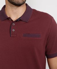 Polo-de-Piquet-Masculina-Tradicional-com-Bolso-Quadriculado-Manga-Curta-Vinho-9948843-Vinho_4