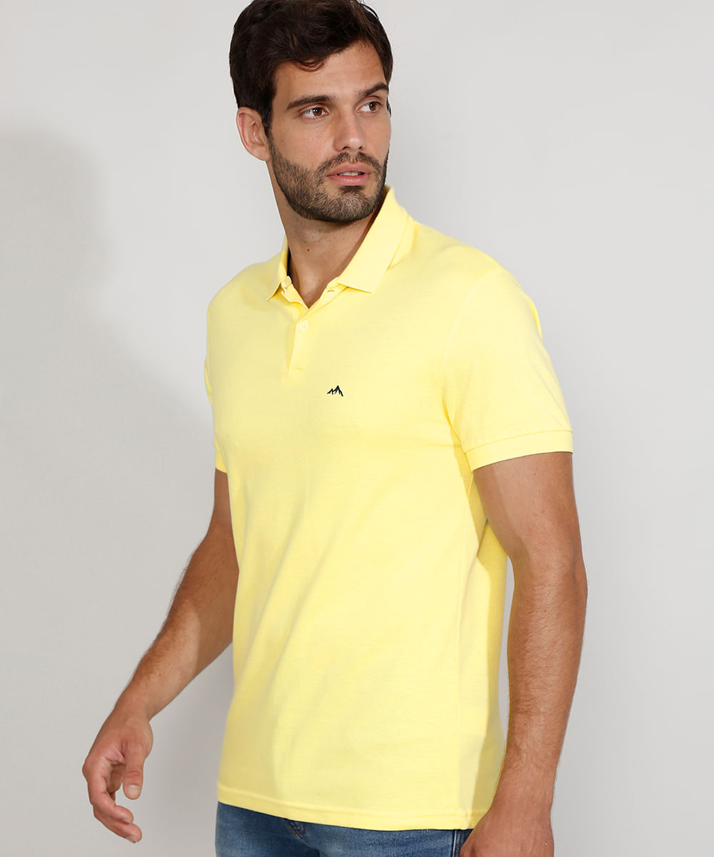 Polo de Piquet Masculina Básica Comfort Manga Curta Amarelo Claro