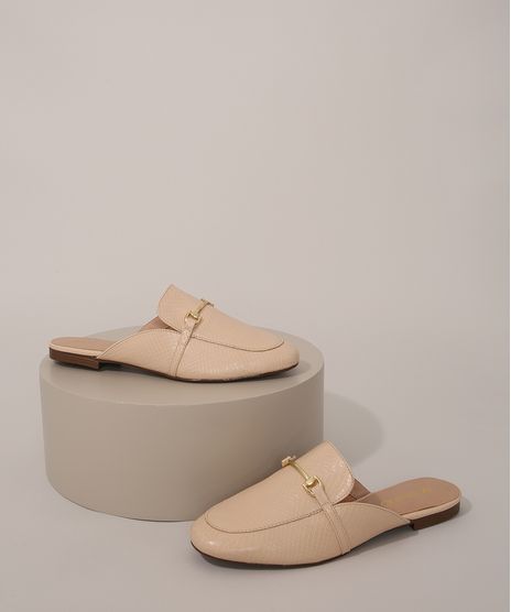 Mule-Feminino-Texturizado-Cobra-com-Fivela-Via-Uno-Bege-9983603-Bege_1