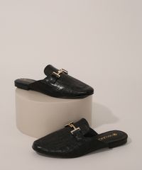 Mule-Feminino-Texturizado-Croco-com-Fivela-Via-Uno-Preto-9983609-Preto_1
